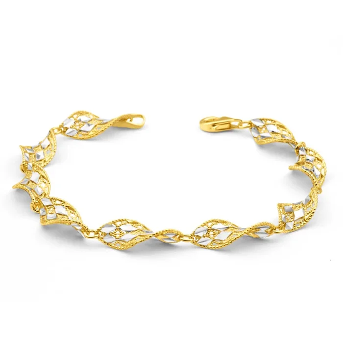 Gold Plated Sterling Silver Fancy Twist Link 19cm Bracelet