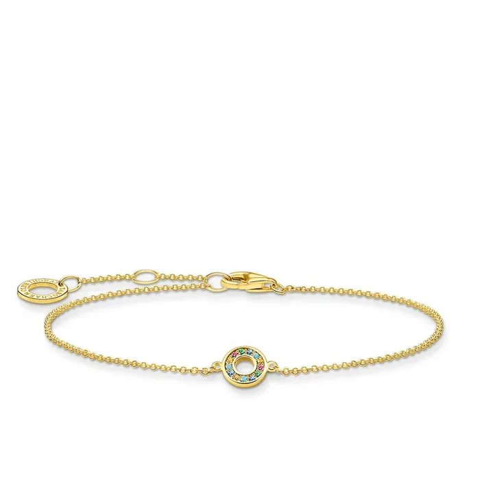 Gold Plated Sterling Silver thomas Sabo Charm Club Colour Circle Bracelet 16-19cm