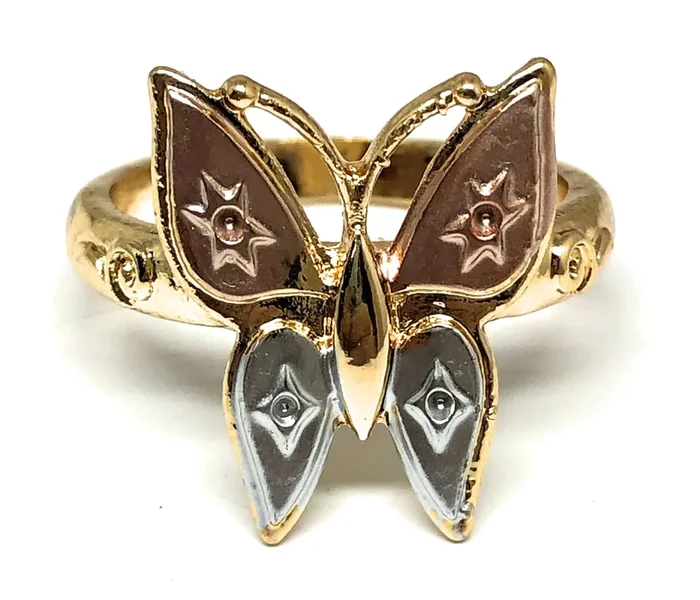 Gold Plated Tri-Color Butterfly Ring Anillo