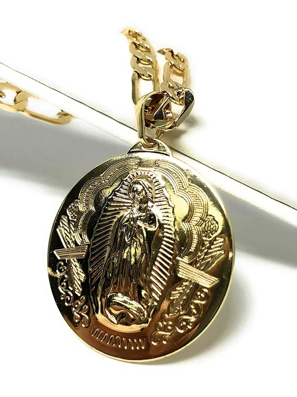 Gold Plated Virgen Guadalupe Medalla Pendant Necklace Chain 26″ Gold Plated Virgin Mary Pendant
