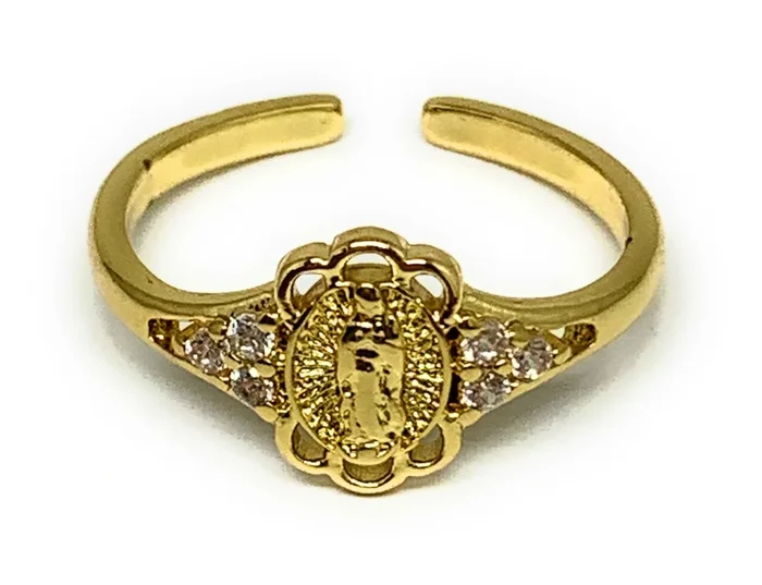 Gold Plated Virgin Mary Dainty CZ Ring Virgen De Guadalupe Anillo Adjustable Sizes 6-12