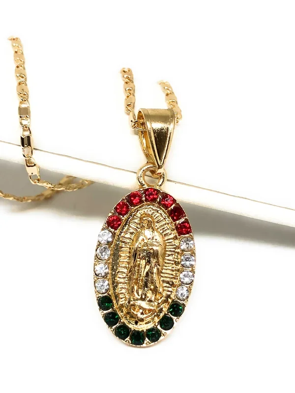 Gold Plated Virgin Mary Pendant Necklace Valentina 20″ Virgen de Guadalupe Medalla