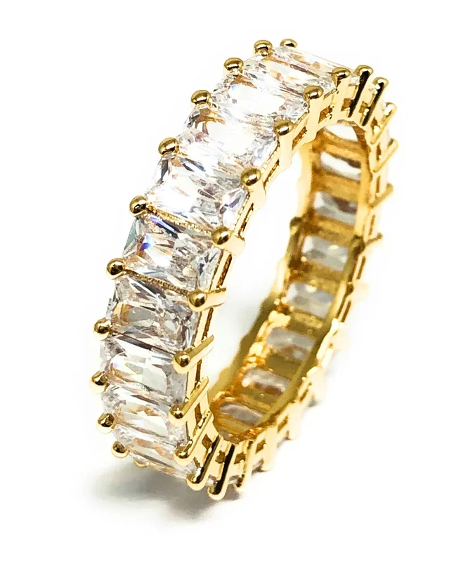 Gold Plated WHITE CZ Baguette Ring Anillo