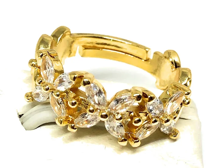 Gold Plated WHITE CZ Flower Adjustable Ring Anillo