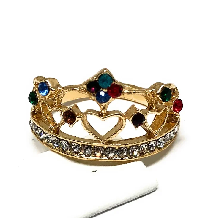 Gold Plated Women’s Queen Crown Ring with Multi-Color Stones Anillo Corona