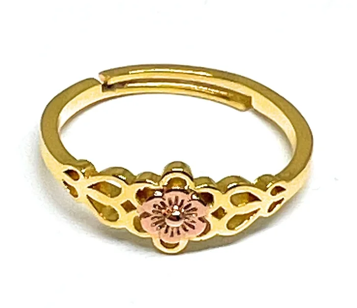 Gold Plated Yellow & Rose Flower Ring Anillo Adjustable Sizes (5-12)