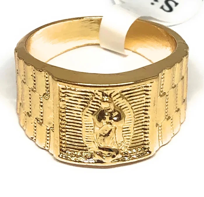 Gold Plated Yellow Virgin Mary Virgen De Guadalupe Ring Anillo