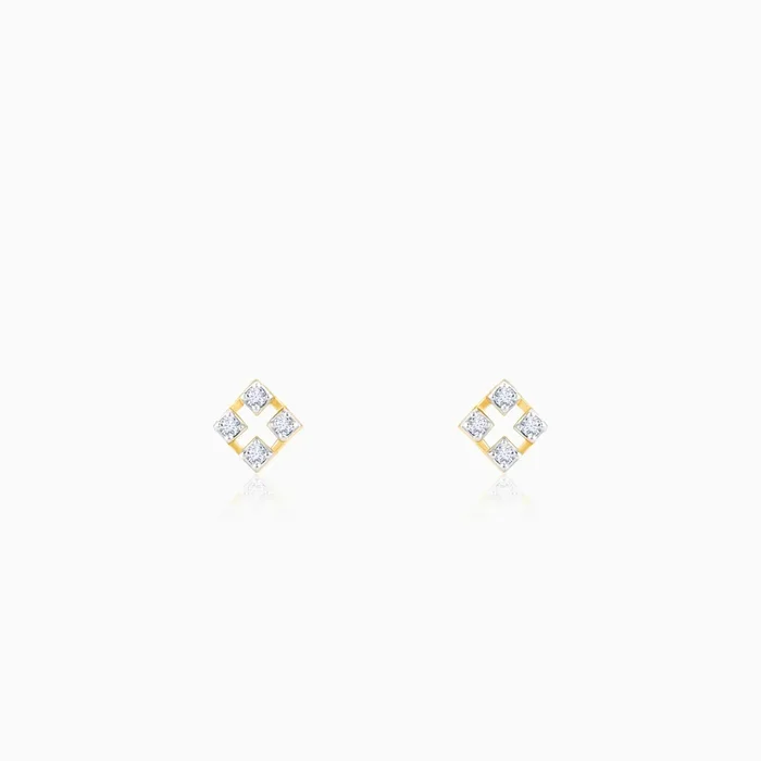 Gold Rhombus Diamond Stud Earrings