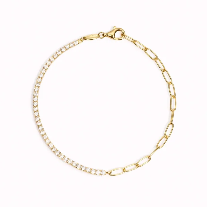 Gold Tennis Bracelet (Half) – White