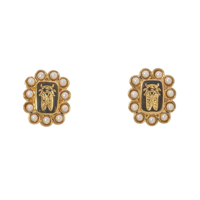 Goldbug Collection Crest Pearl Earrings