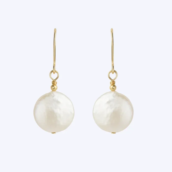 Golden Drop Coin Pearl Earrings