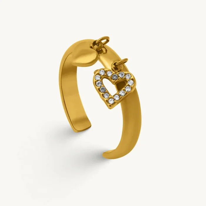Golden Duo Heart Adjustable Ring