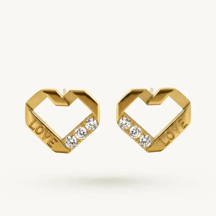 Golden Maze Crystal Heart Stud Earring