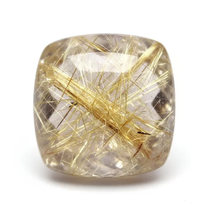 Golden Rutile 1PC Large 11×11 MM Cushion Cabochon Yellow Fine semi Precious Gems