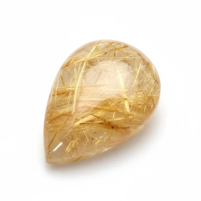 Golden Rutile 1PC Medium 7×10 MM Pear Cabochon Yellow Lustrous semi Precious Loose Gemstone