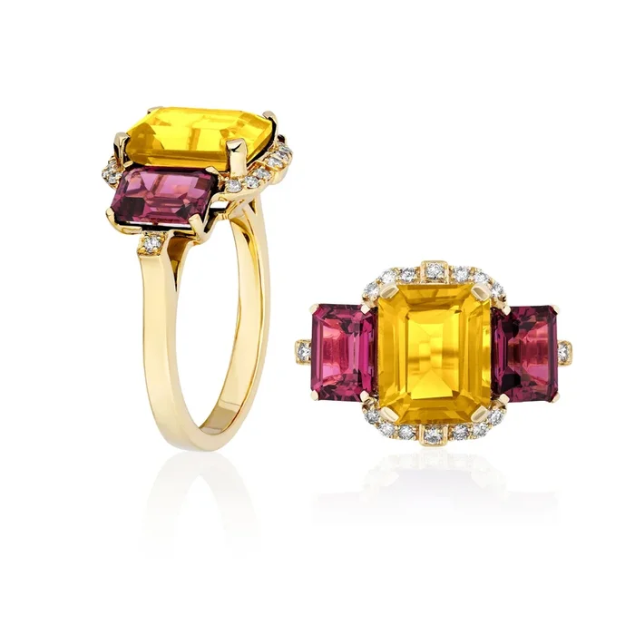 Goshwara 3-Stone Citrine & Garnet 18K Gold Ring