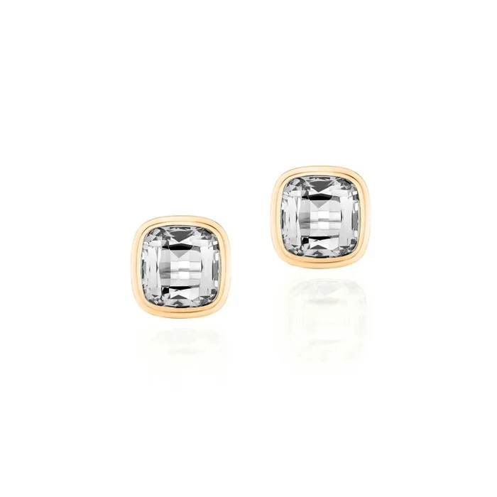 Goshwara Cushion Bezel Set Rock Crystal 18K Gold Stud Earrings