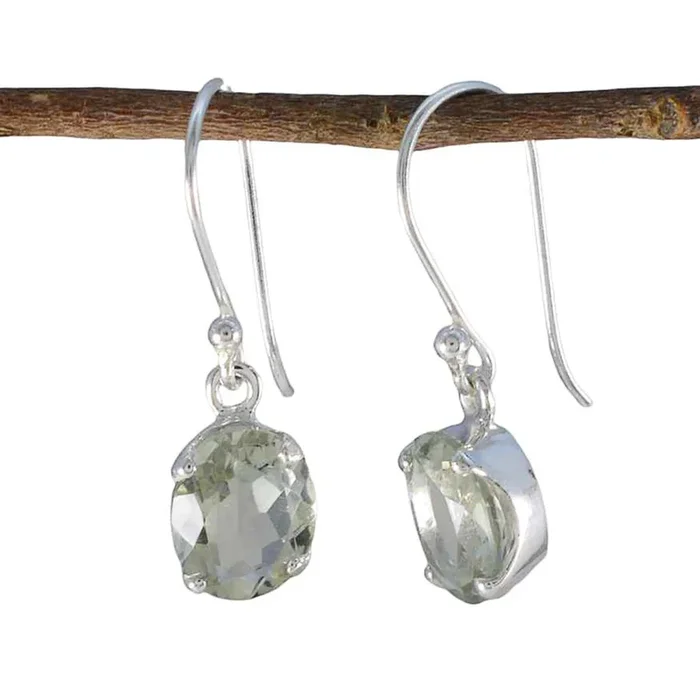Green Amethyst African Isadora Solitaire Dangle Green 925 Sterling Silver Earring