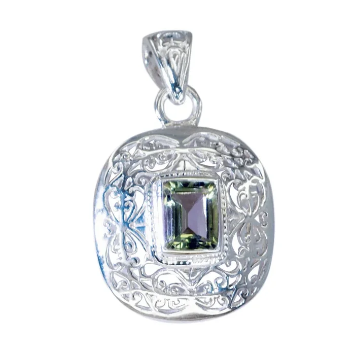 Green Amethyst Edgy French Silver Solitaire Camilla Vintage Green Pendant Jewelry