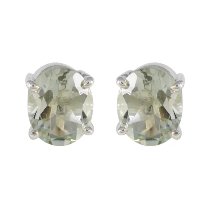 Green Amethyst Egyptian Julia Solitaire Stud Green Sterling Silver Earring