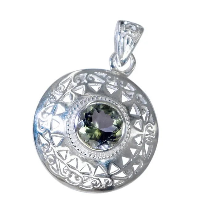 Green Amethyst Essential French Sterling Silver Solitaire Florencia Retro Green Pendant Jewellery