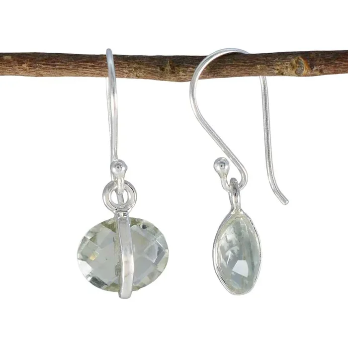 Green Amethyst German Lily Solitaire Dangle Green Sterling Silver Earring