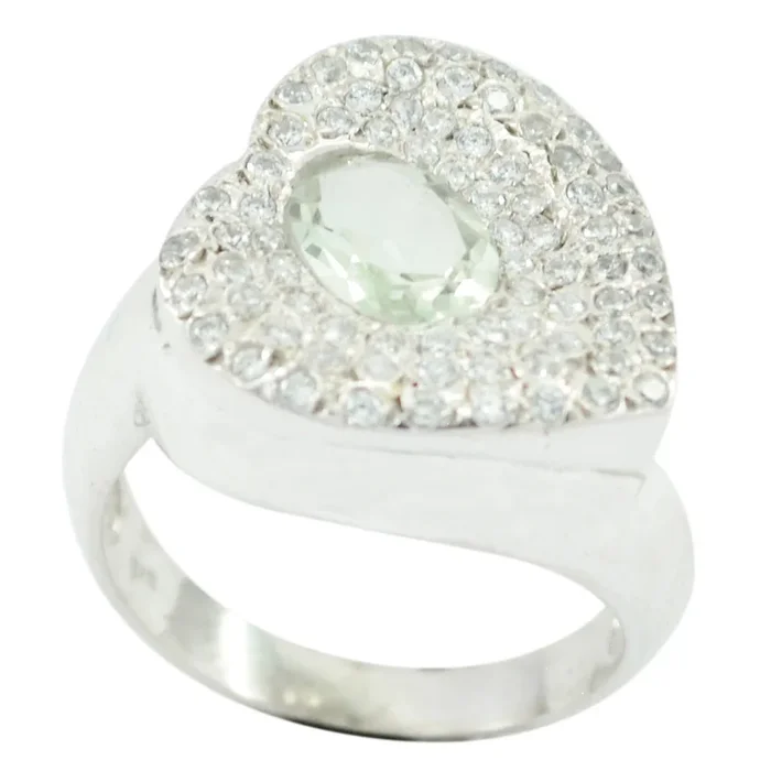 Green Amethyst Halo French 925 Silver Green Gemstone Eye-catching Modern Ring Jewellery