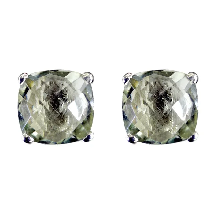 Green Amethyst Korean Xiu Solitaire Stud Green Silver Earring