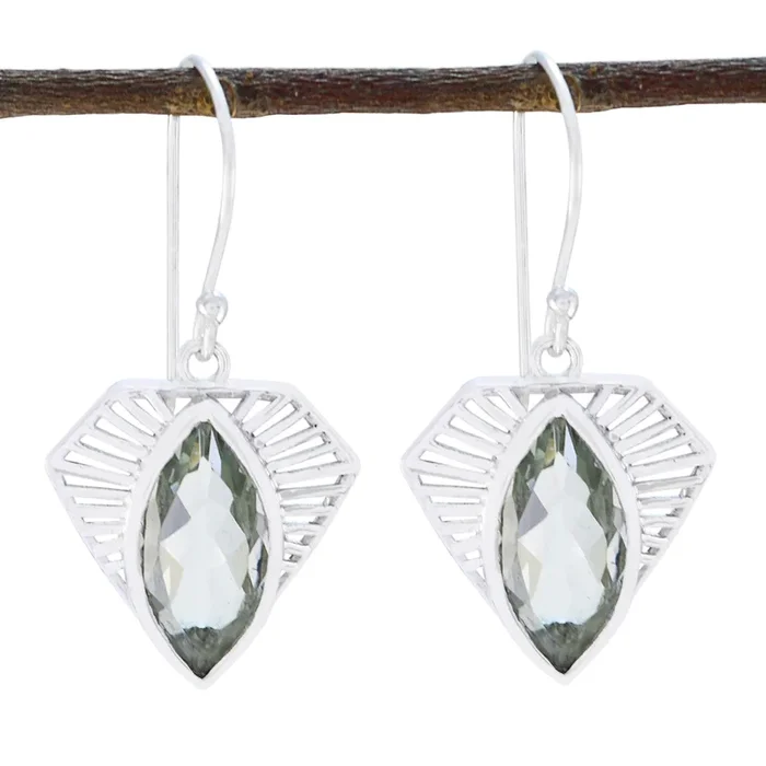 Green Amethyst Middle Eastern Daniela Solitaire Dangle Green 925 Silver Earring