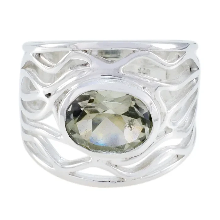 Green Amethyst Solitaire Australian 92.5 Silver Green Gemstone Classic Rope-Wire Ring Jewellery
