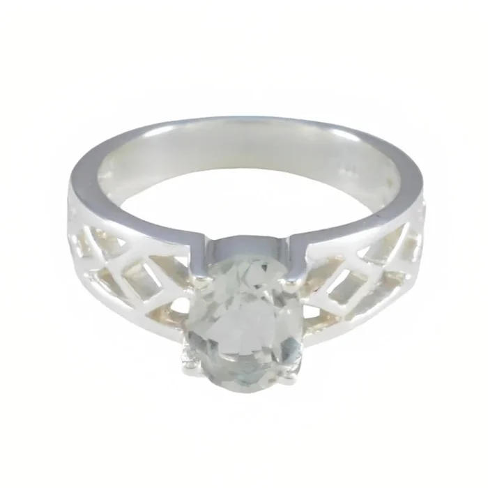 Green Amethyst Solitaire French Sterling Silver Green Gemstone Slim Artisan Ring Jewelry