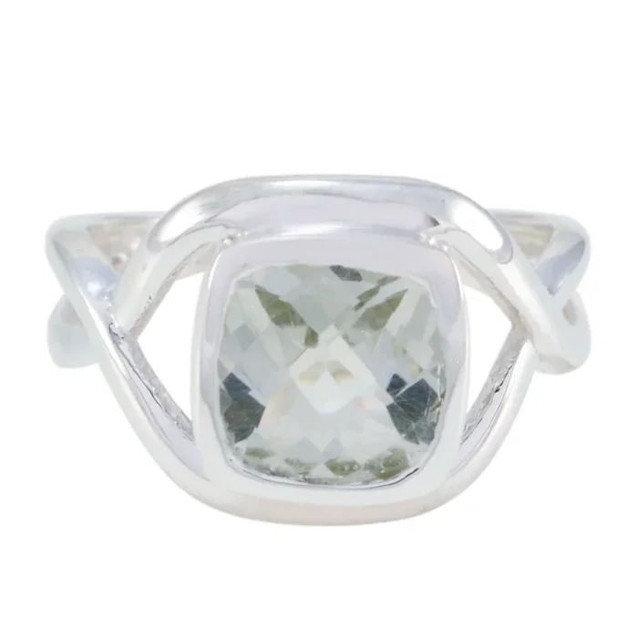 Green Amethyst Solitaire German 925 Silver Green Gemstones Classic Modern Ring Jewelry