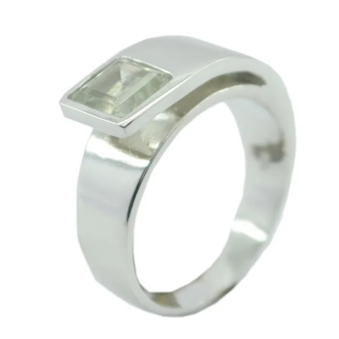 Green Amethyst Solitaire German Sterling Silver Green Gemstone Minimal Cultural Ring Jewellery