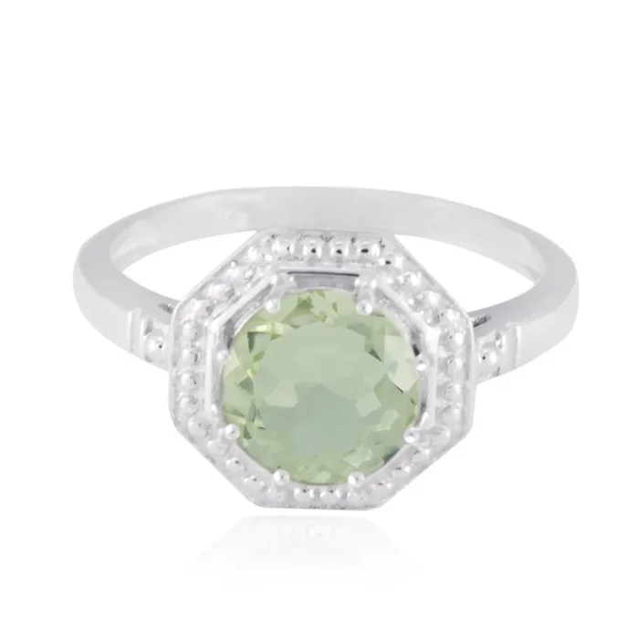 Green Amethyst Solitaire Japanese 925 Silver Green Gems Whisper-thin Sophisticated Ring Jewellery