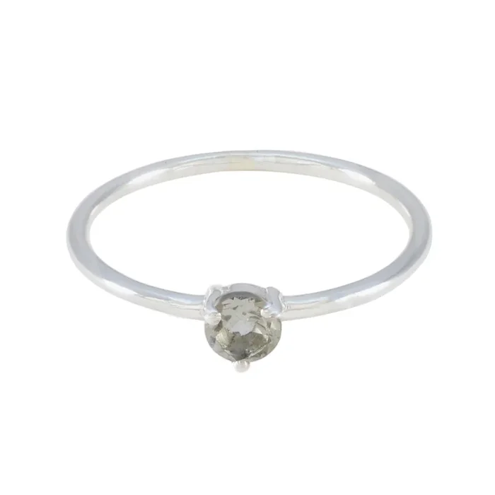 Green Amethyst Solitaire Korean Silver Green Gemstones Minimalist Graceful Ring Jewelry