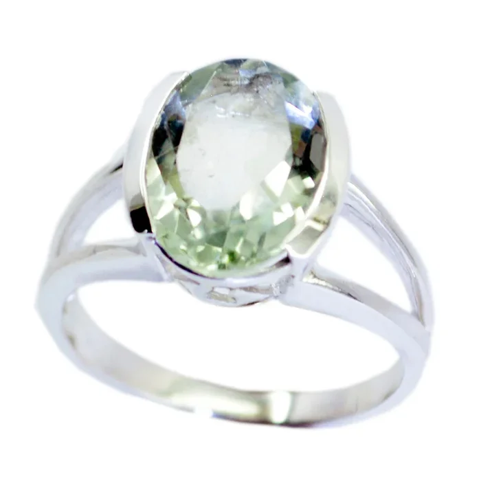 Green Amethyst Solitaire Russian 92.5 Silver Green Gems Mid-weight Sophisticated Ring Jewelry