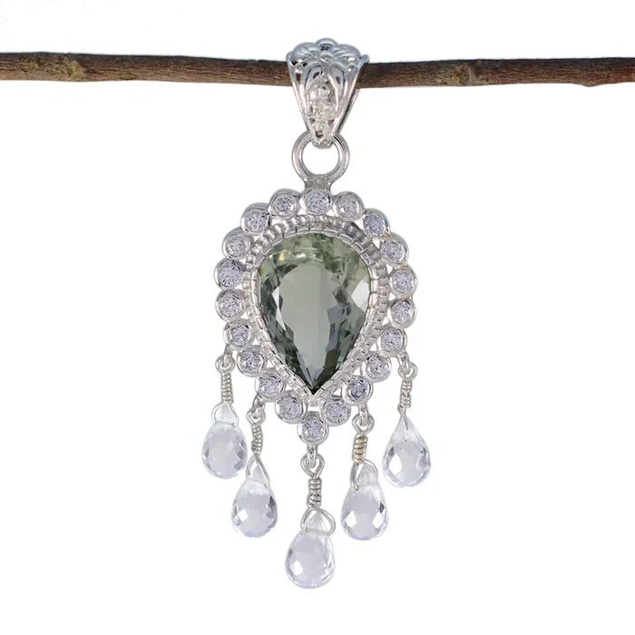Green Amethyst Statement African Sterling Silver multiple Autumn Glamorous Green Pendant Jewellery
