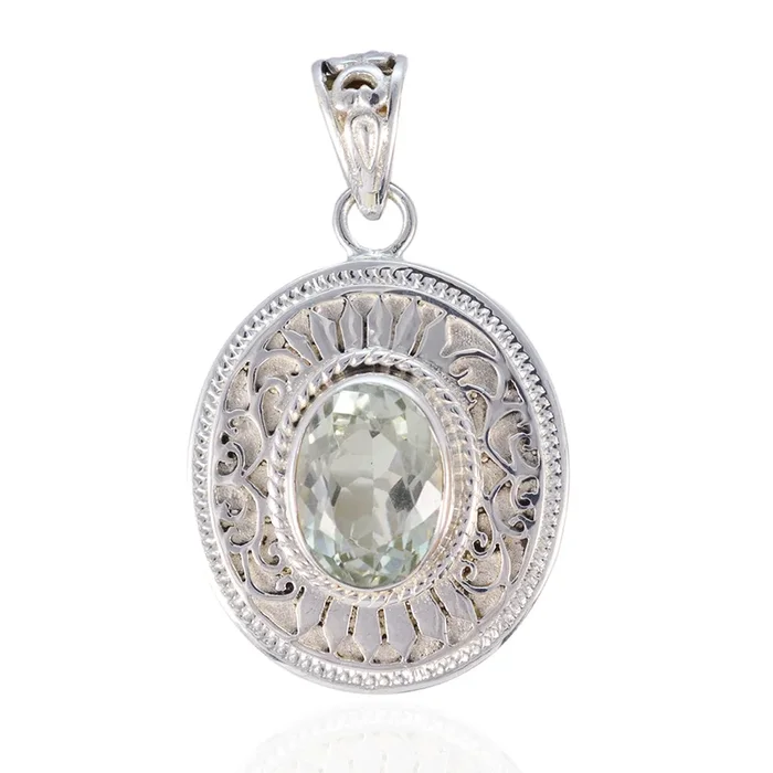 Green Amethyst Statement French Silver Solitaire Julia Geometric Green Pendant Jewelry