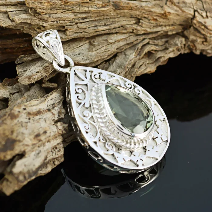 Green Amethyst Statement French Sterling Silver Solitaire Daniela Geometric Green Pendant Jewellery