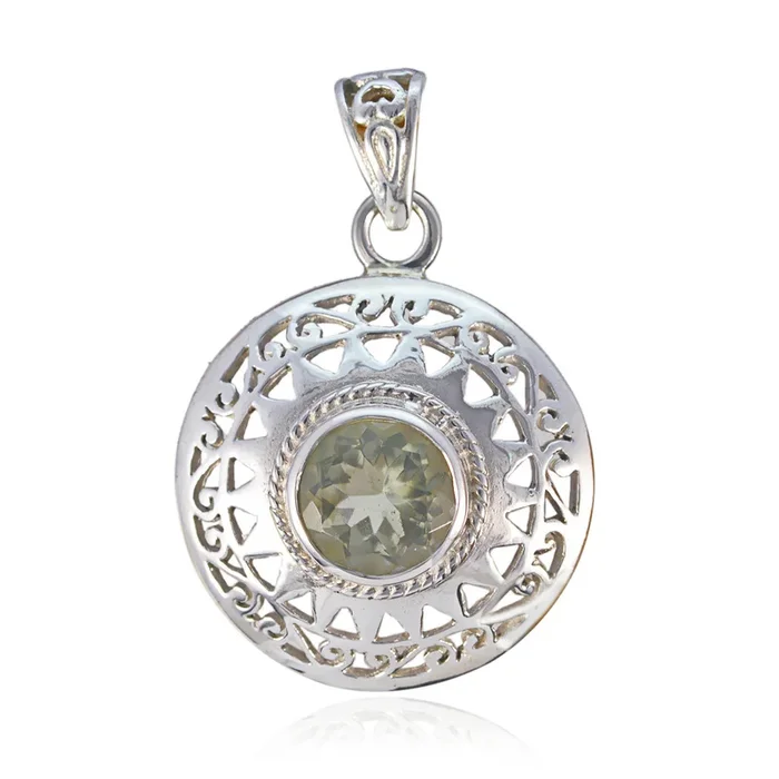 Green Amethyst Statement German Sterling Silver Solitaire Lily antique Green Pendant Jewellery