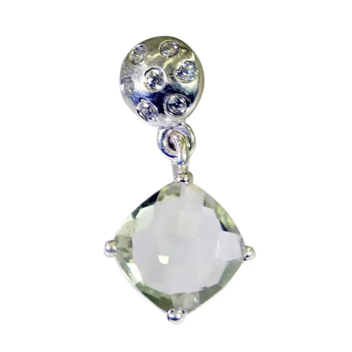 Green Amethyst Tiny French Sterling Silver Solitaire Yasmine Signet Green Pendant Jewellery