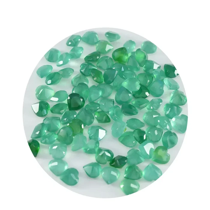 Green Onyx 10PC Tiny 3×3 MM Heart Faceted Green Fiery Semi Precious Loose Gemstone