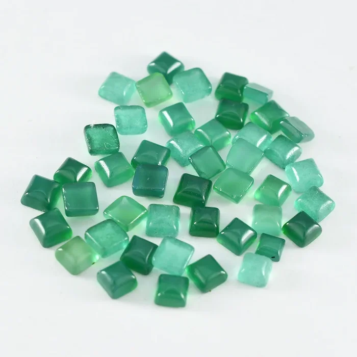 Green Onyx 10PC Tiny 4×4 MM Square Cabochon Green Fiery semi Precious Loose Gemstone