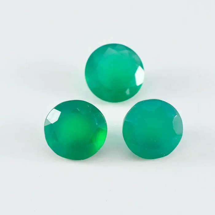 Green Onyx 1PC Large 10×10 MM Round Faceted Green Shine Semi Precious Loose Gems