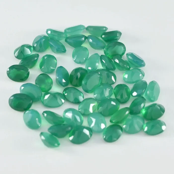 Green Onyx 1PC Small 6×9 MM Oval Faceted Green Luster Semi Precious Loose Gems