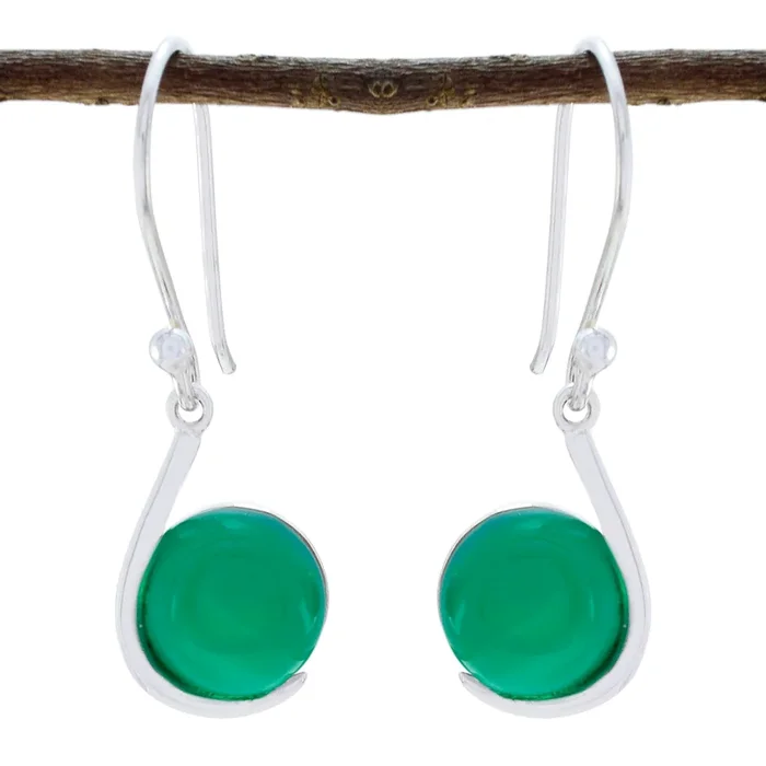 Green Onyx American Daniela Solitaire Dangle Green Silver Earring