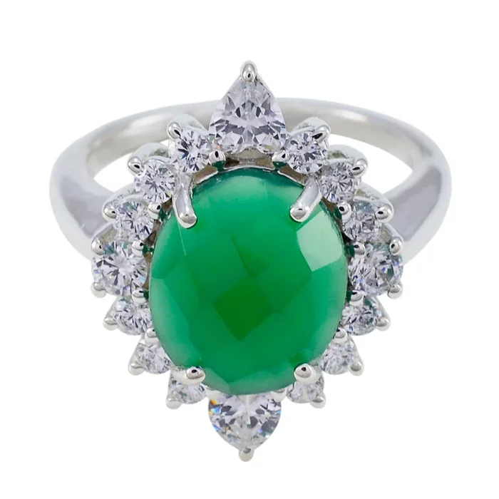 Green Onyx Halo African 925 Sterling Silver Green Gemstone Eye-catching Abstract Ring Jewelry