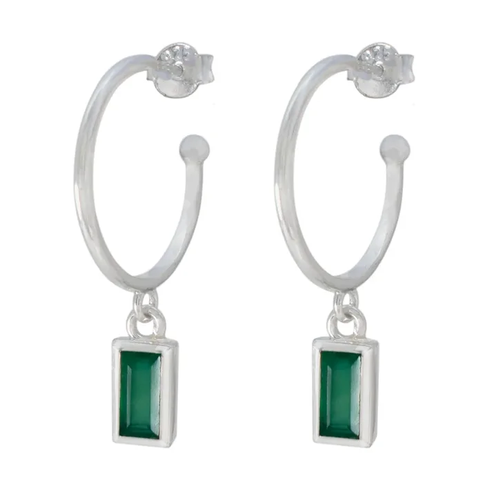 Green Onyx Italian Sofia Solitaire Dangle Green 925 Sterling Silver Earring