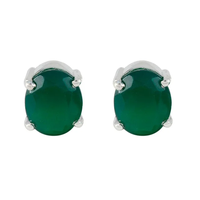 Green Onyx Korean Natalia Solitaire Stud Green 925 Silver Earring