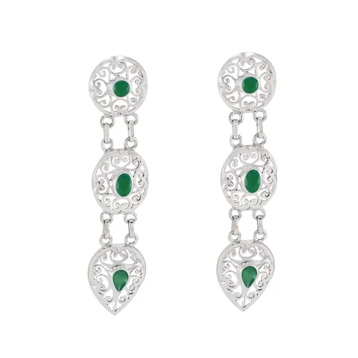 Green Onyx Mexican Florencia Trilogy Stud Green Silver Earring